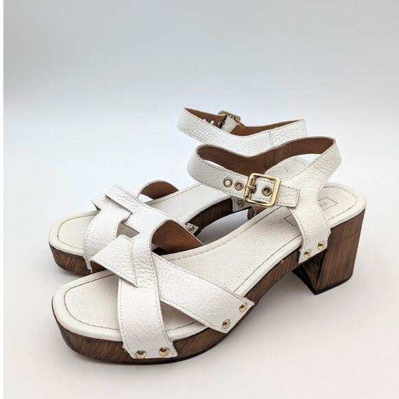Topshop Veronica Leather Clog Sandals Block Heel Women's White Size US8 EU39 - Picture 1 of 11